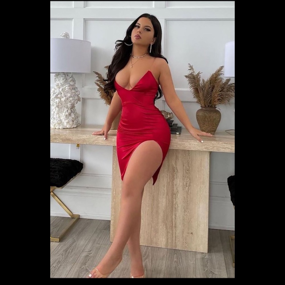 Satin Red Midi Dress